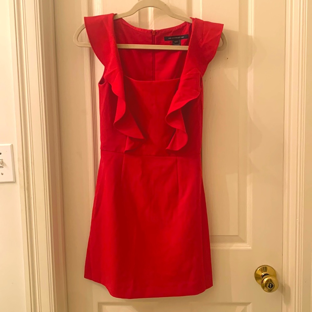 Red dress with ruffled sleeves